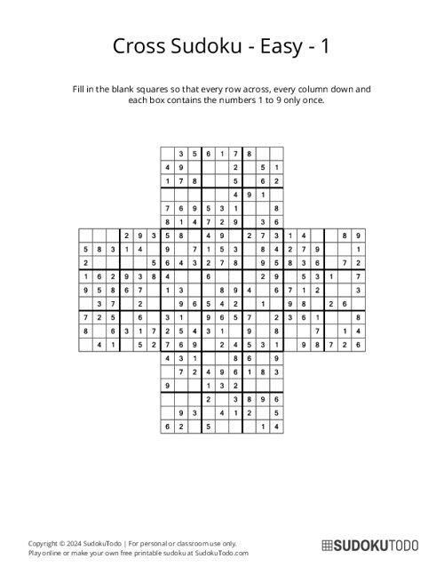 Cross Sudoku - Easy - 1