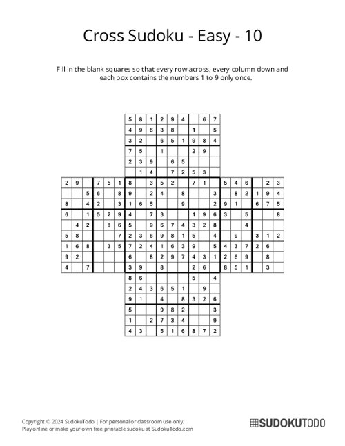 Cross Sudoku - Easy - 10