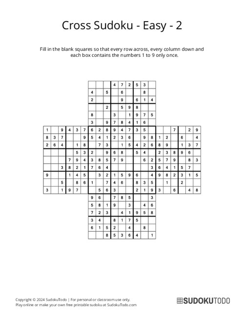 Cross Sudoku - Easy - 2
