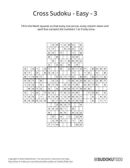 Cross Sudoku - Easy - 3