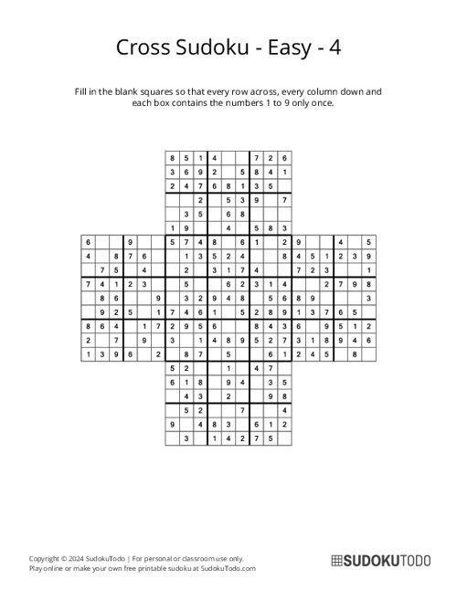 Cross Sudoku - Easy - 4