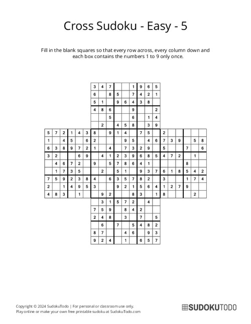 Cross Sudoku - Easy - 5