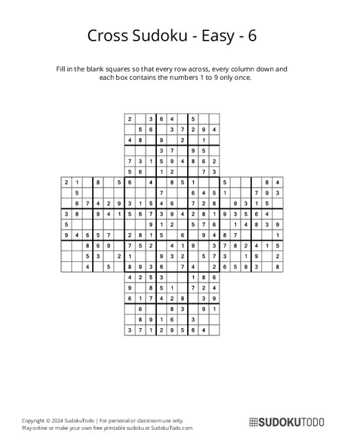 Cross Sudoku - Easy - 6