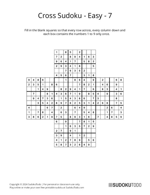 Cross Sudoku - Easy - 7
