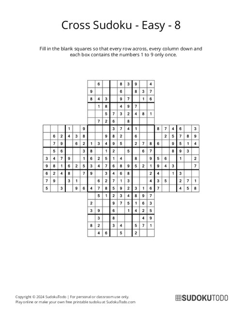 Cross Sudoku - Easy - 8