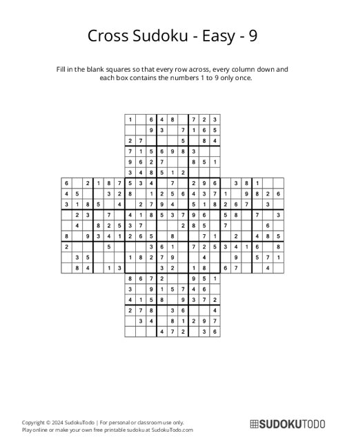 Cross Sudoku - Easy - 9