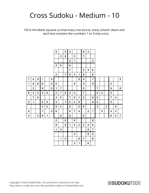 Cross Sudoku - Medium - 10