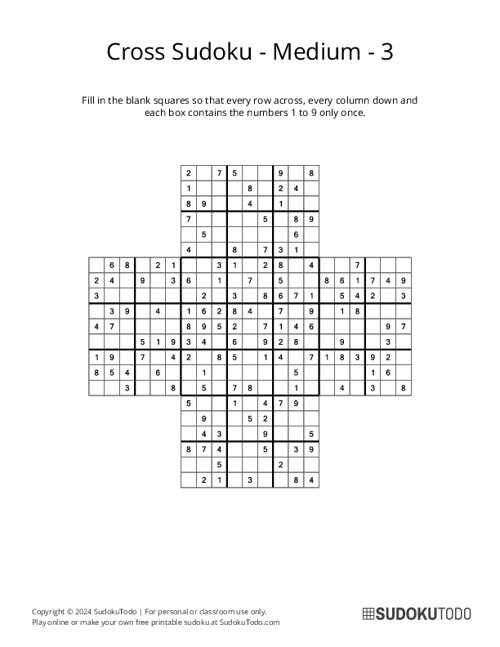 Cross Sudoku - Medium - 3