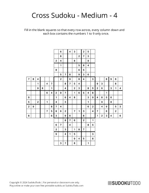 Cross Sudoku - Medium - 4