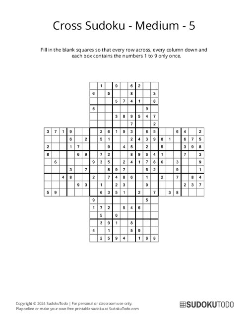 Cross Sudoku - Medium - 5