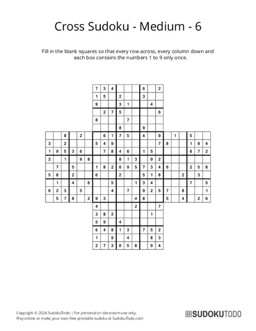 Cross Sudoku - Medium - 6