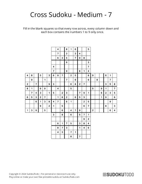 Cross Sudoku - Medium - 7