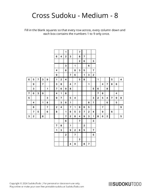 Cross Sudoku - Medium - 8