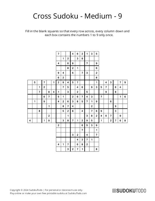 Cross Sudoku - Medium - 9