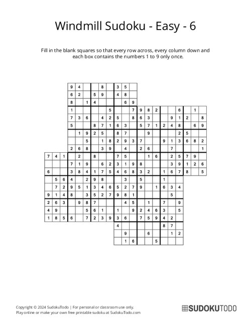 Windmill Sudoku - Easy - 6