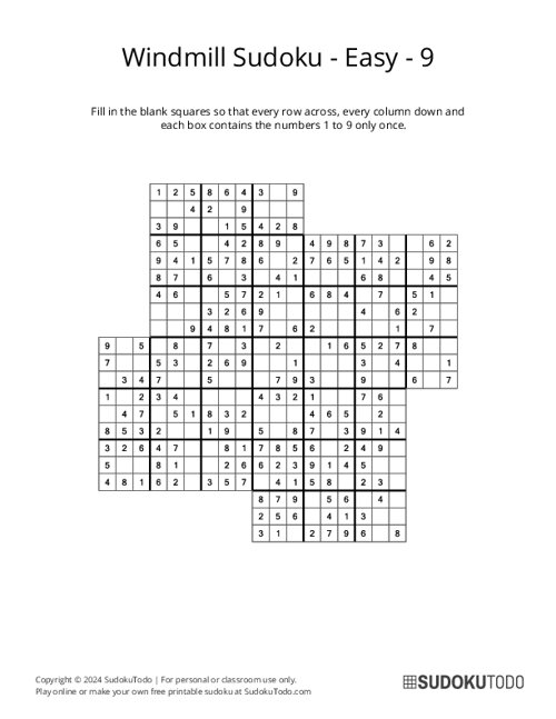 Windmill Sudoku - Easy - 9