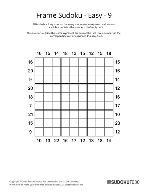 Frame Sudoku - Easy - 9