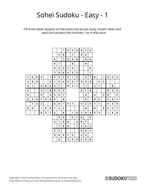 Sohei Sudoku Puzzles Printable