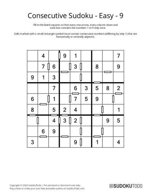 Consecutive Sudoku - Easy - 9