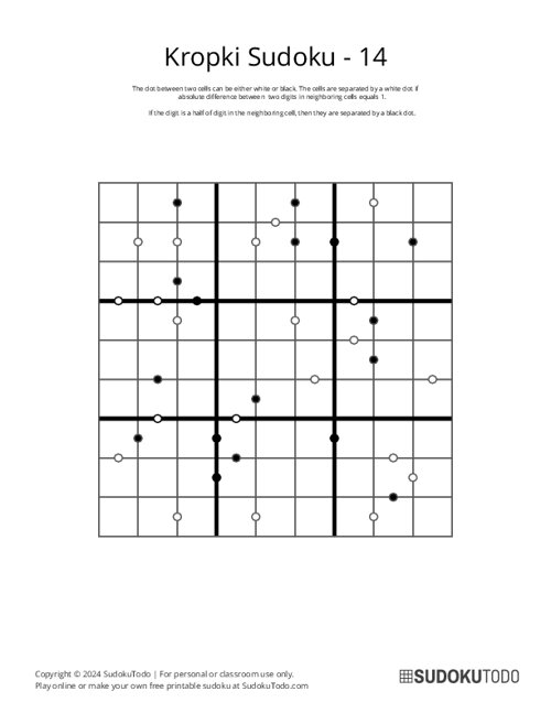 Kropki Sudoku Puzzles Printable