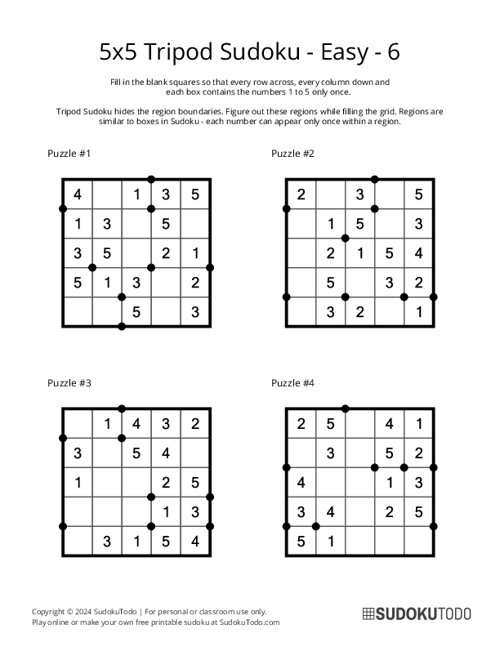 5x5 Tripod Sudoku - Easy - 6