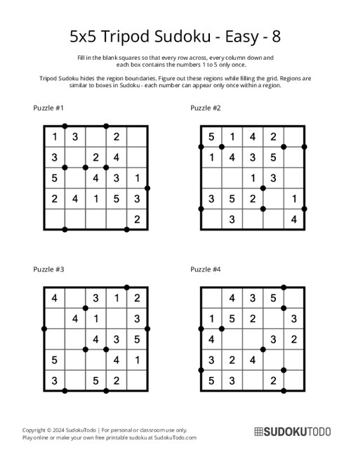 5x5 Tripod Sudoku - Easy - 8