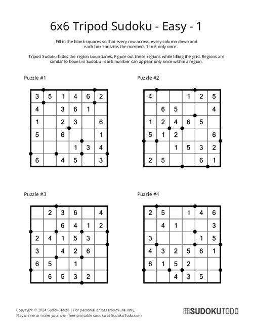 6x6 Tripod Sudoku - Easy - 1
