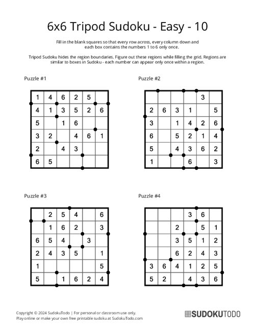 6x6 Tripod Sudoku - Easy - 10