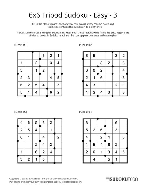 6x6 Tripod Sudoku - Easy - 3