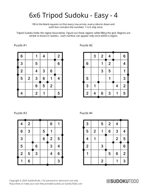 6x6 Tripod Sudoku - Easy - 4