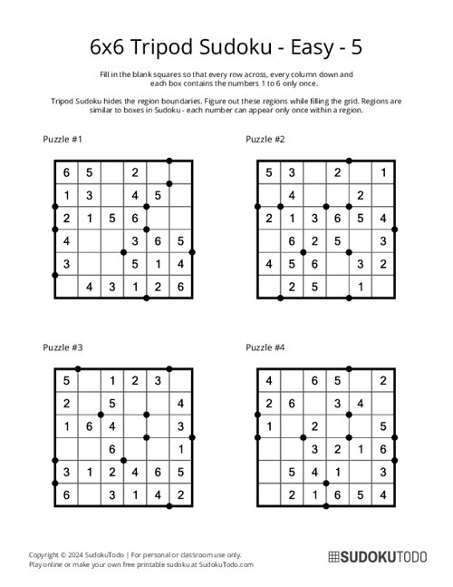 6x6 Tripod Sudoku - Easy - 5