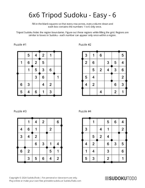6x6 Tripod Sudoku - Easy - 6