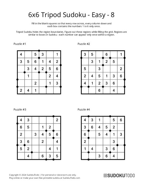6x6 Tripod Sudoku - Easy - 8