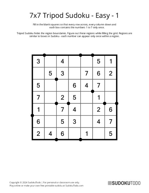 7x7 Tripod Sudoku - Easy - 1