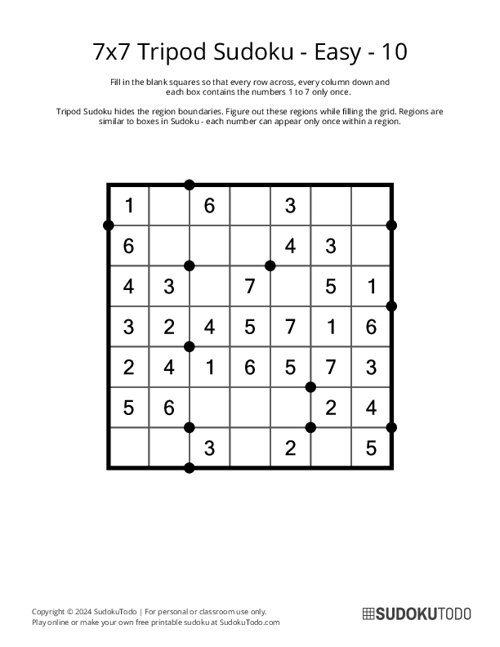 7x7 Tripod Sudoku - Easy - 10