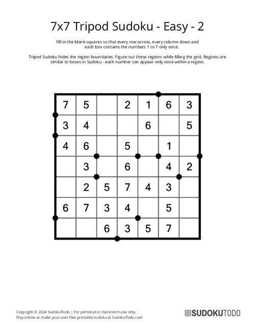 7x7 Tripod Sudoku - Easy - 2