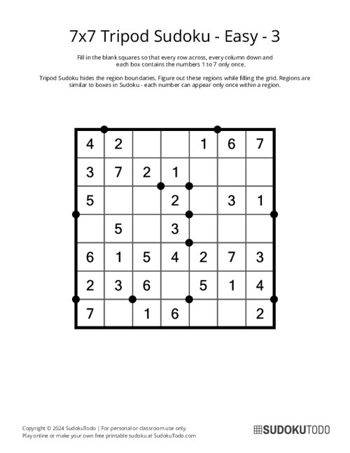 7x7 Tripod Sudoku - Easy - 3