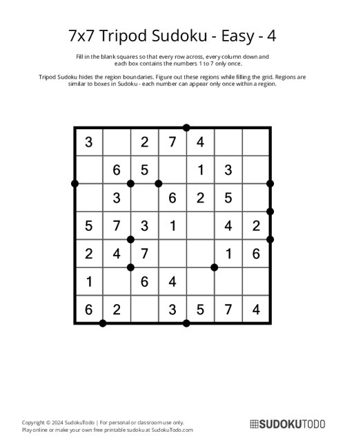 7x7 Tripod Sudoku - Easy - 4