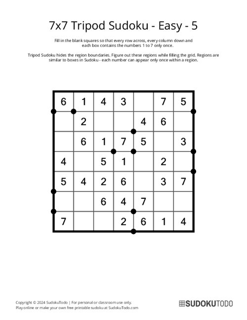 7x7 Tripod Sudoku - Easy - 5