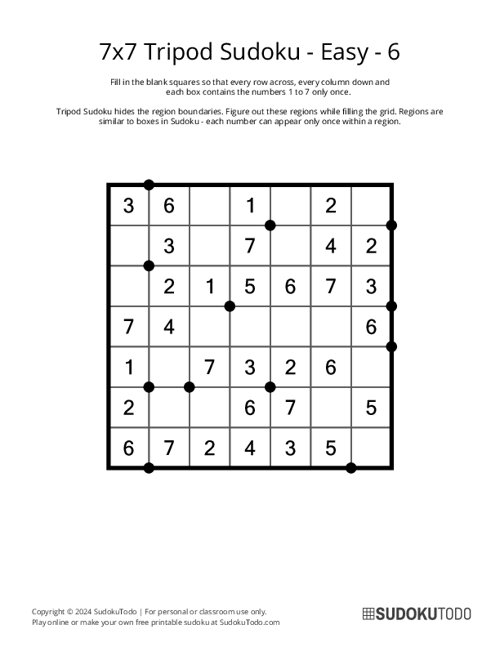7x7 Tripod Sudoku - Easy - 6