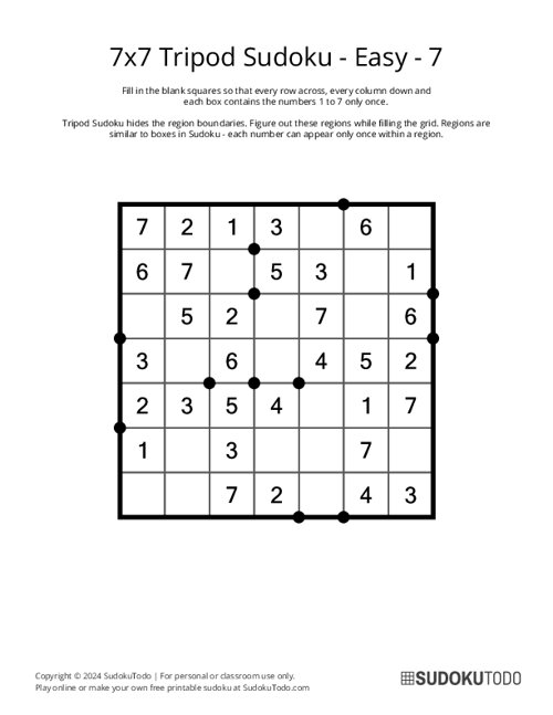 7x7 Tripod Sudoku - Easy - 7