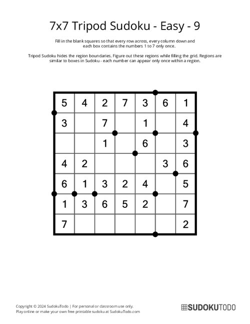 7x7 Tripod Sudoku - Easy - 9
