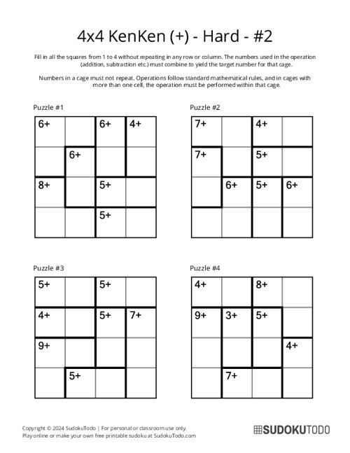 4x4 KenKen (+) - Hard - 2