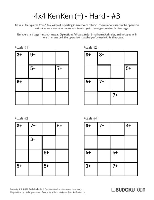 4x4 KenKen (+) - Hard - 3