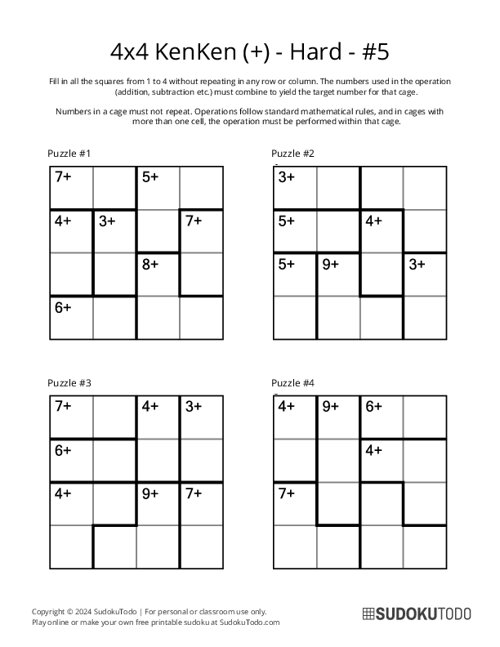 4x4 KenKen (+) - Hard - 5