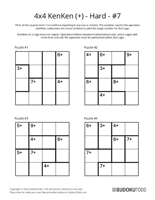 4x4 KenKen (+) - Hard - 7