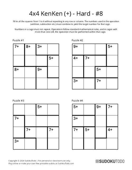 4x4 KenKen (+) - Hard - 8