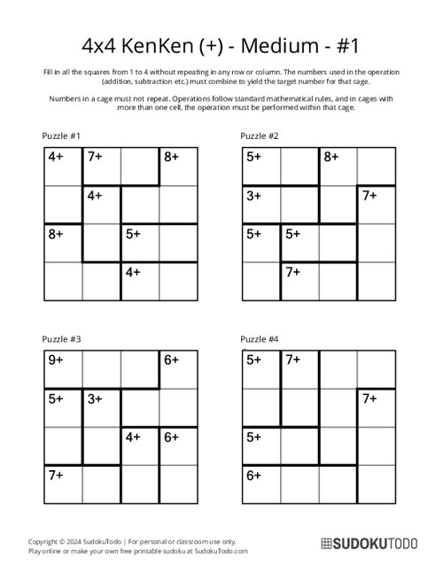 4x4 KenKen (+) - Medium - 1