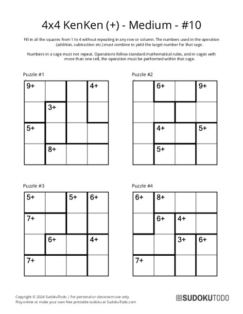 4x4 KenKen (+) - Medium - 10