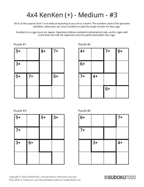 4x4 KenKen (+) - Medium - 3